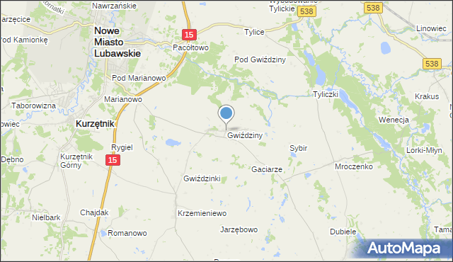 mapa Gwiździny, Gwiździny gmina Nowe Miasto Lubawskie na mapie Targeo